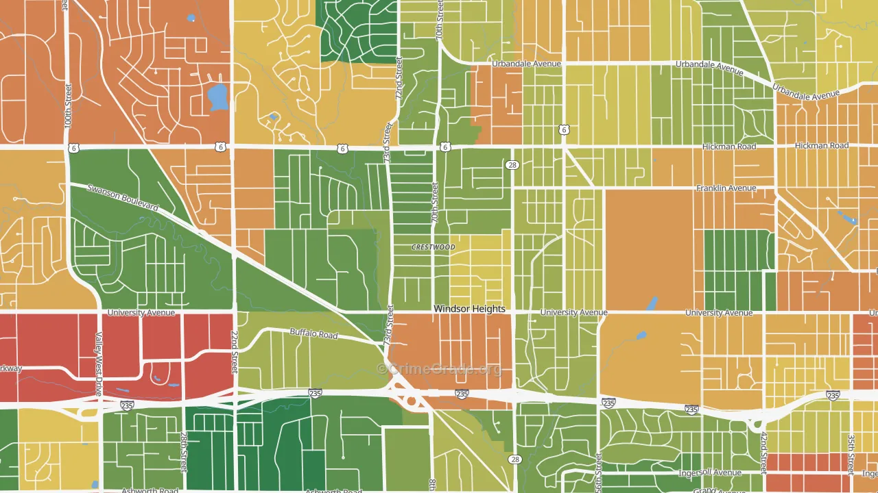 Windsor Heights, IA Map of Assault Rates