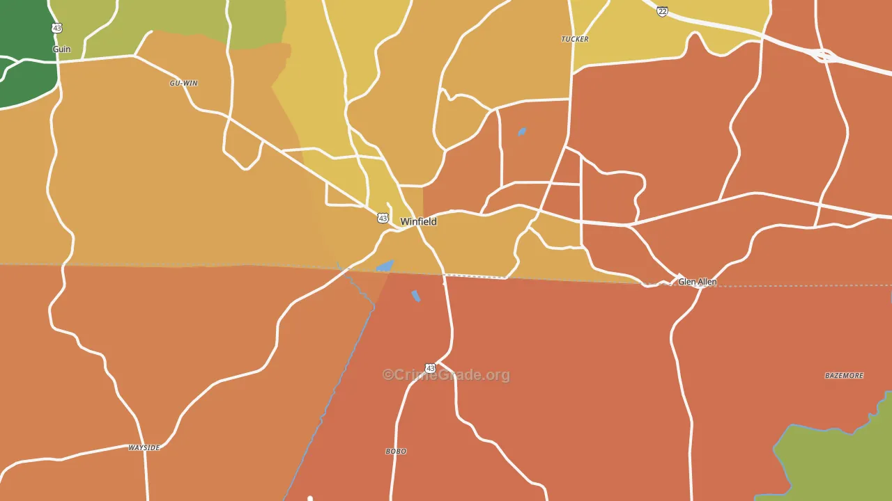 Winfield, AL Map of Assault Rates