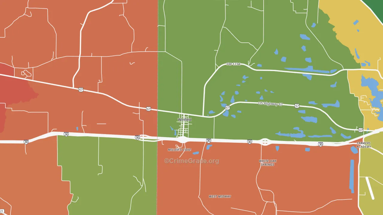 Winfield, TX Map of Assault Rates