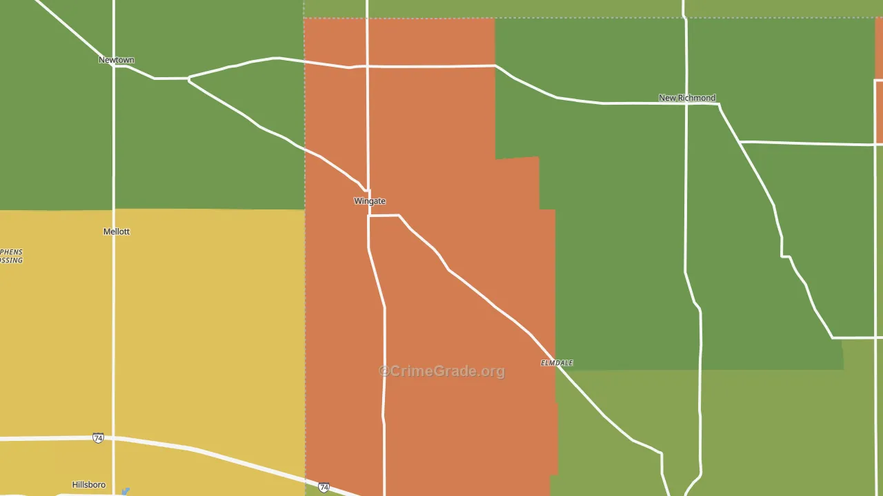Wingate, IN Map of Assault Rates