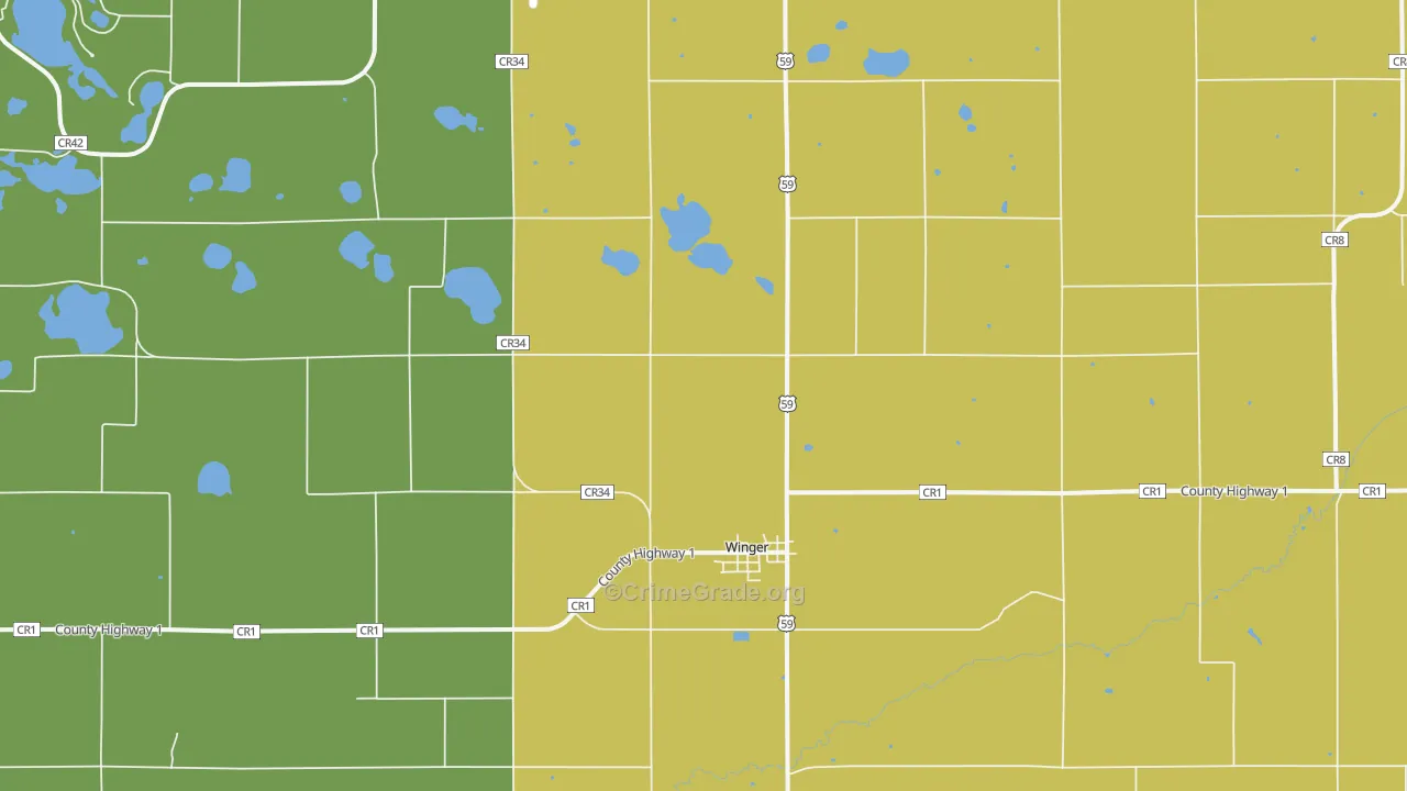 Winger, MN Map of Assault Rates