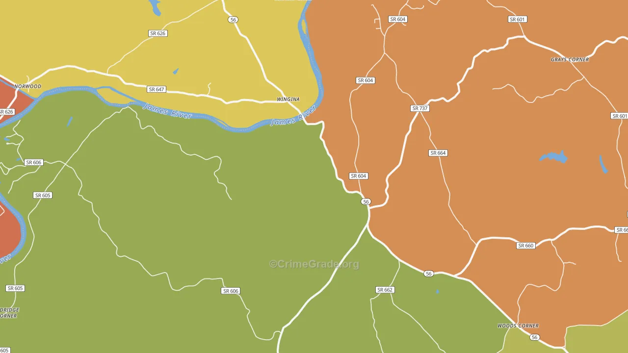 Wingina, VA Map of Assault Rates