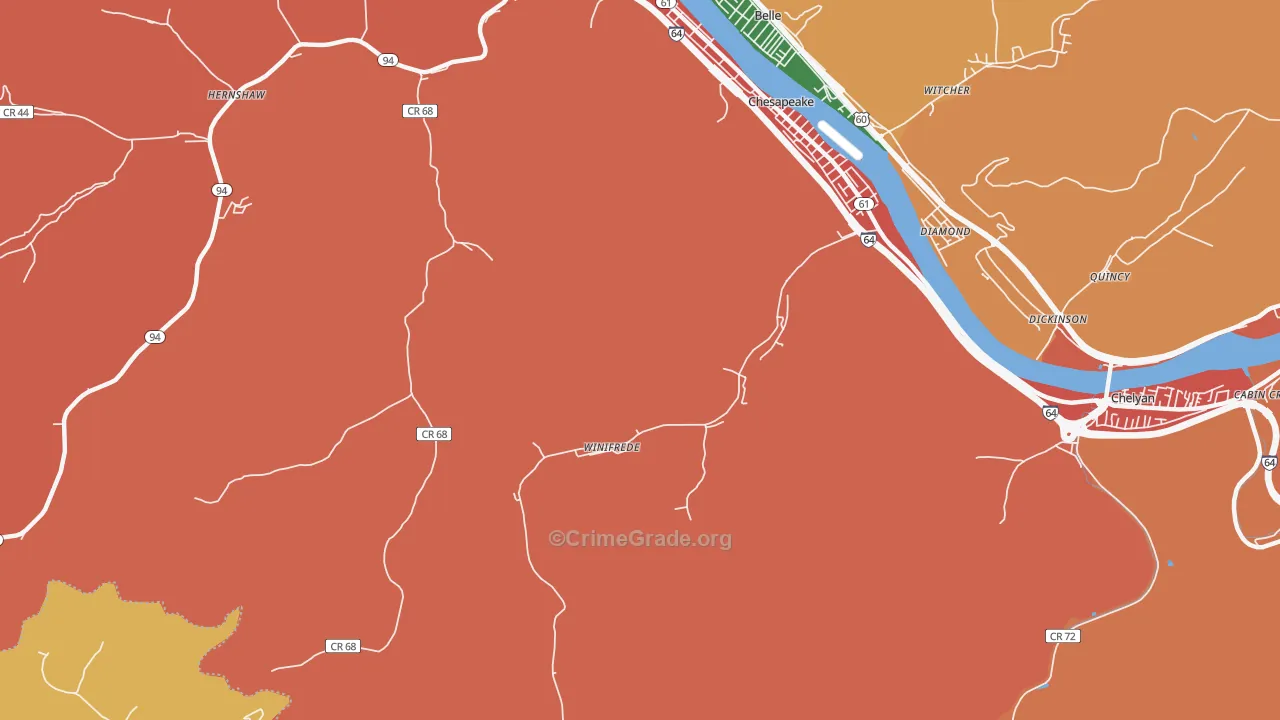 Winifrede, WV Map of Assault Rates