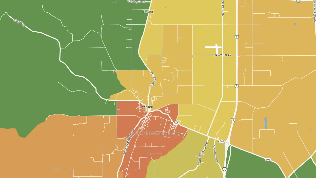 Winlock, WA Map of Assault Rates