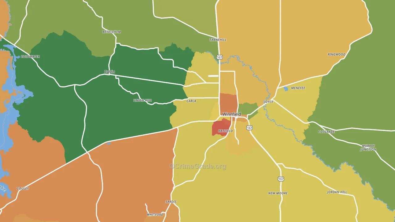 Winn Parish, LA Map of Assault Rates