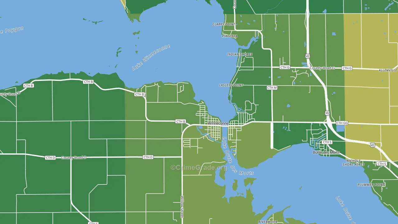 Winneconne, WI Map of Assault Rates