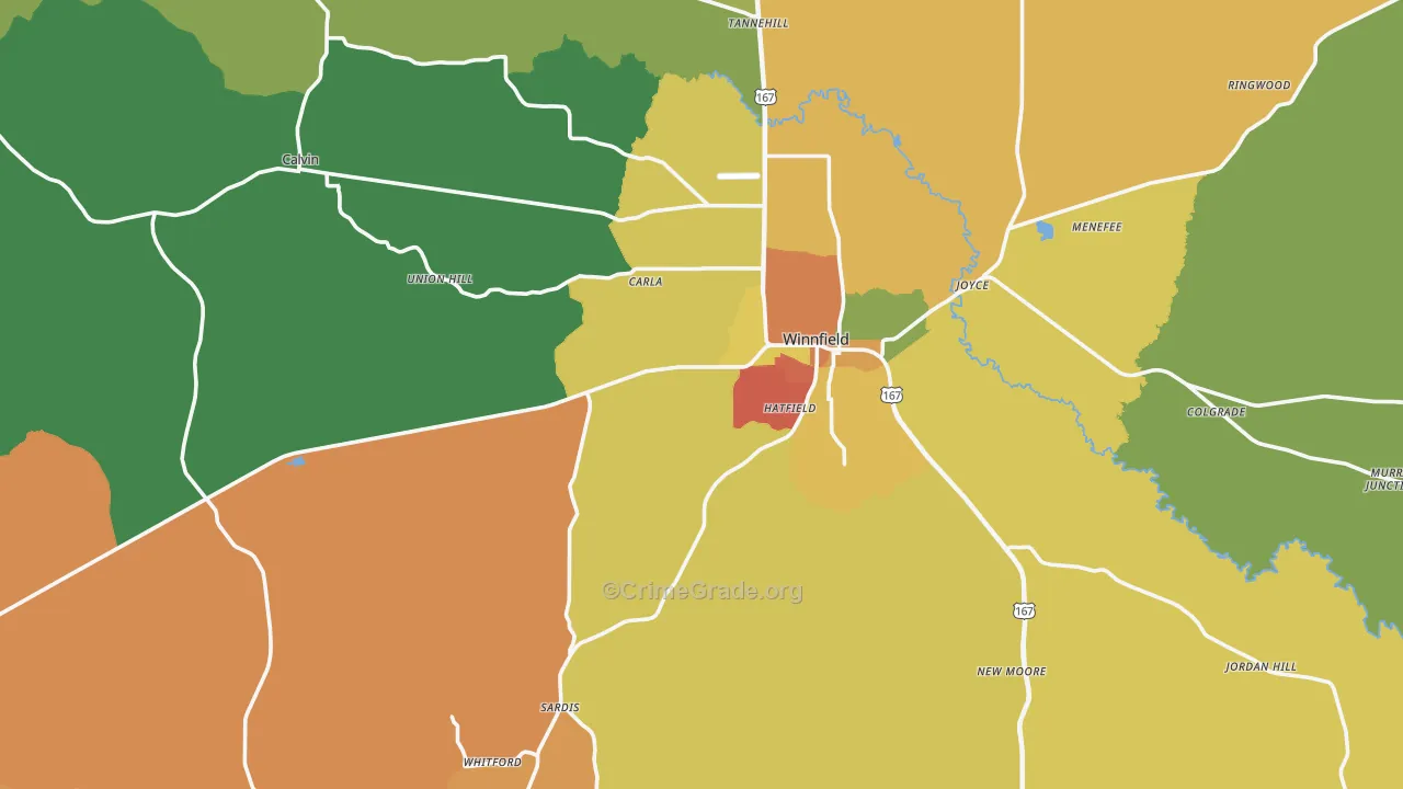 Winnfield, LA Map of Assault Rates