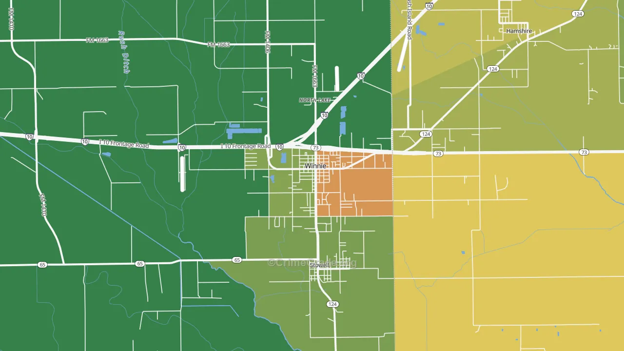 Winnie, TX Map of Assault Rates