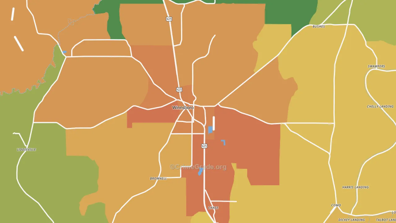Winnsboro, LA Map of Assault Rates