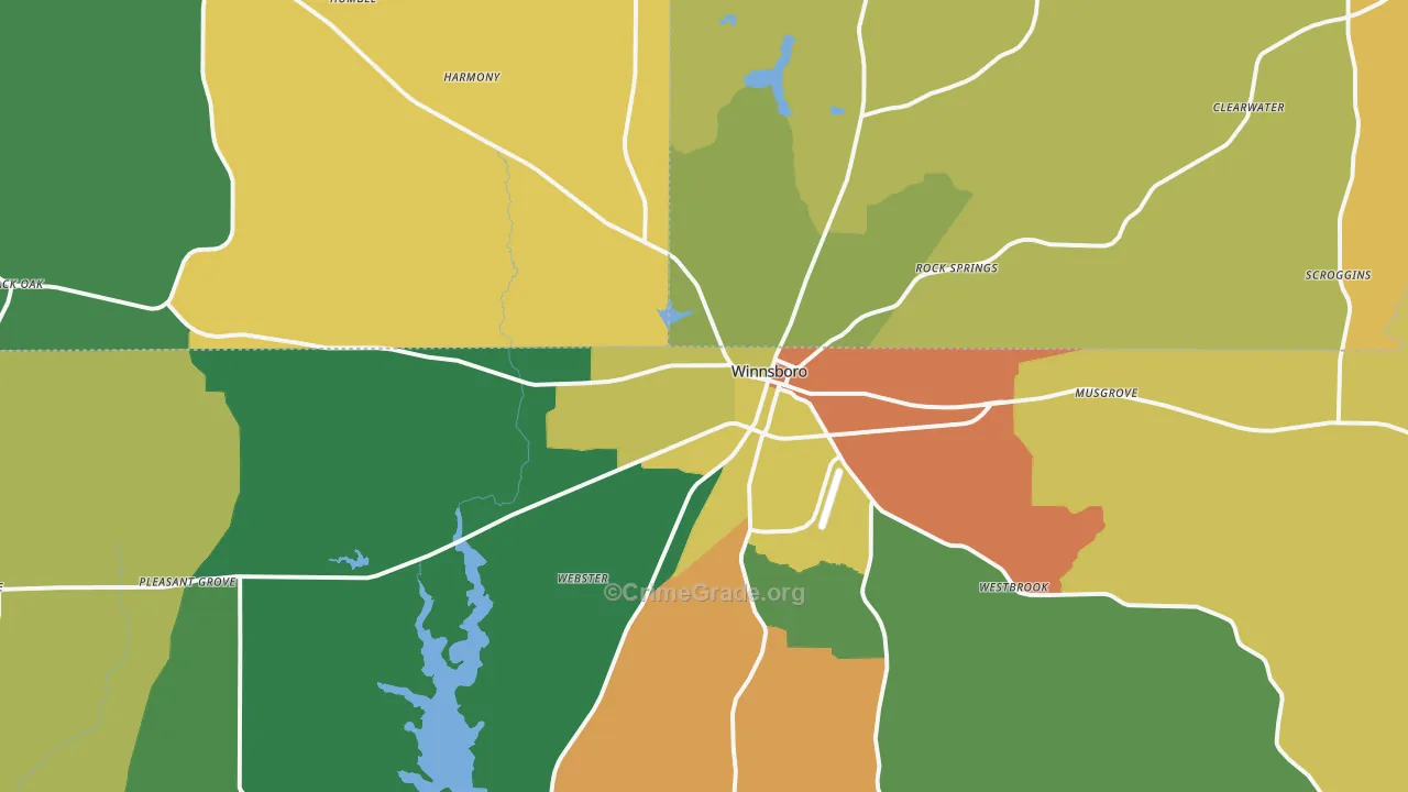 Winnsboro, TX Map of Assault Rates