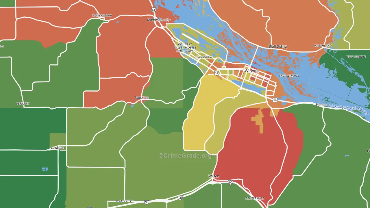 Winona County, MN Map of Assault Rates
