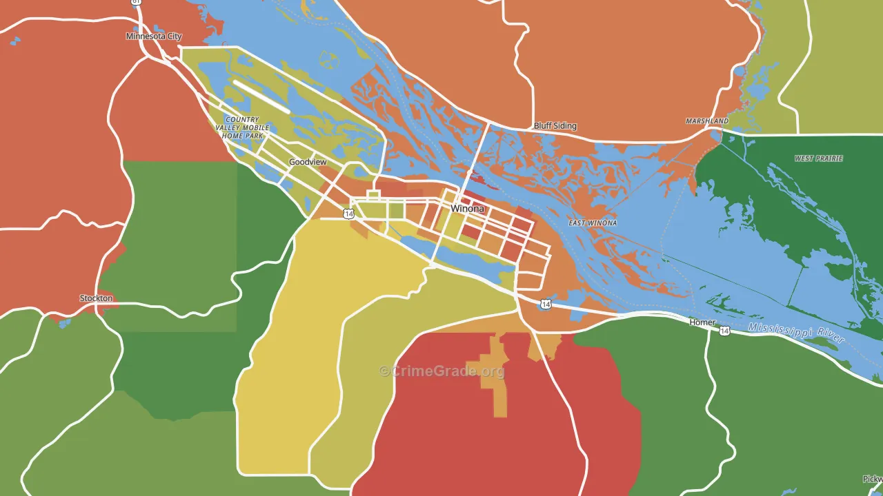 Winona, MN Map of Assault Rates
