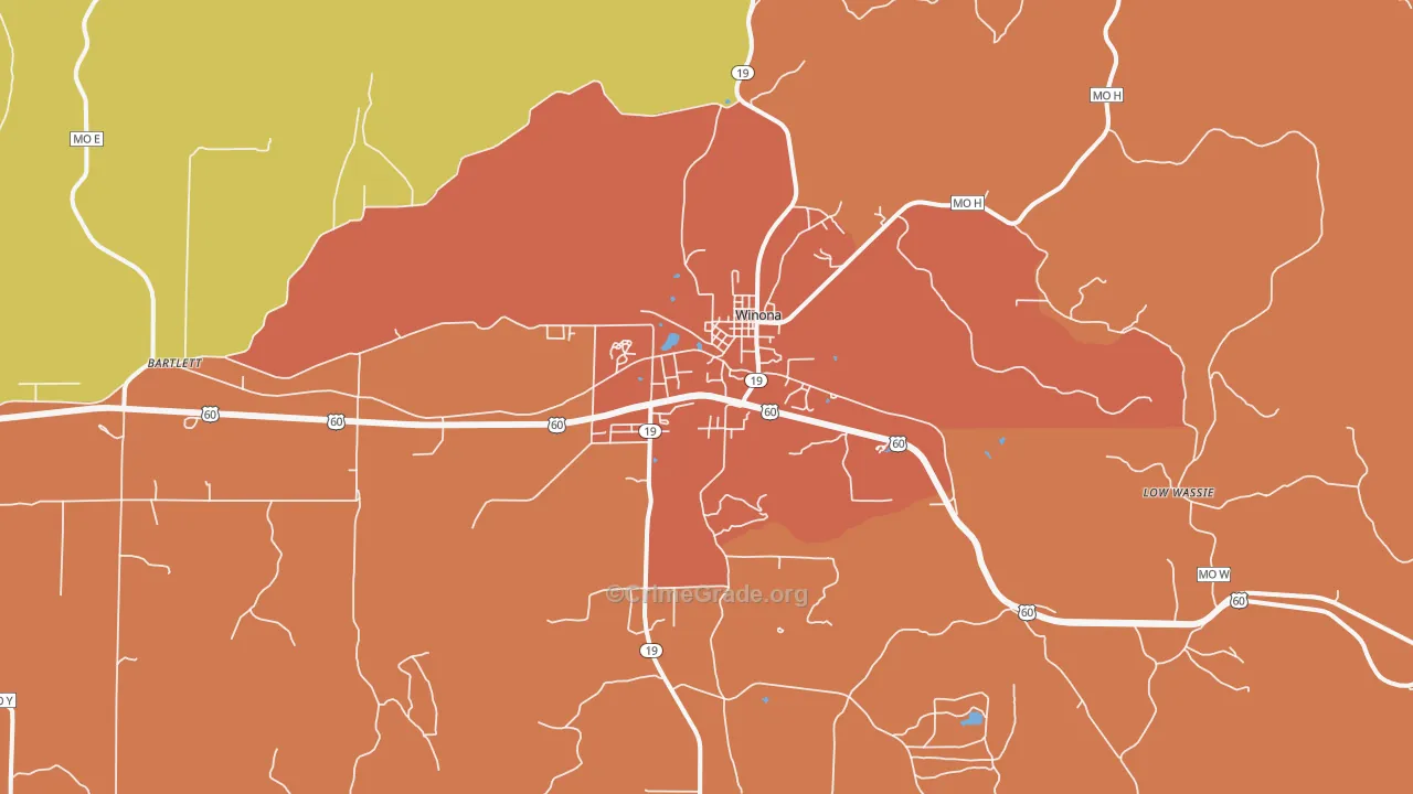 Winona, MO Map of Assault Rates