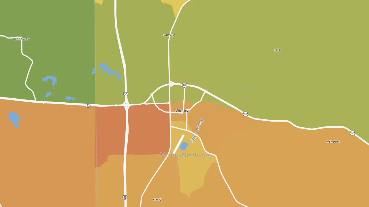 Winona, MS Map of Assault Rates