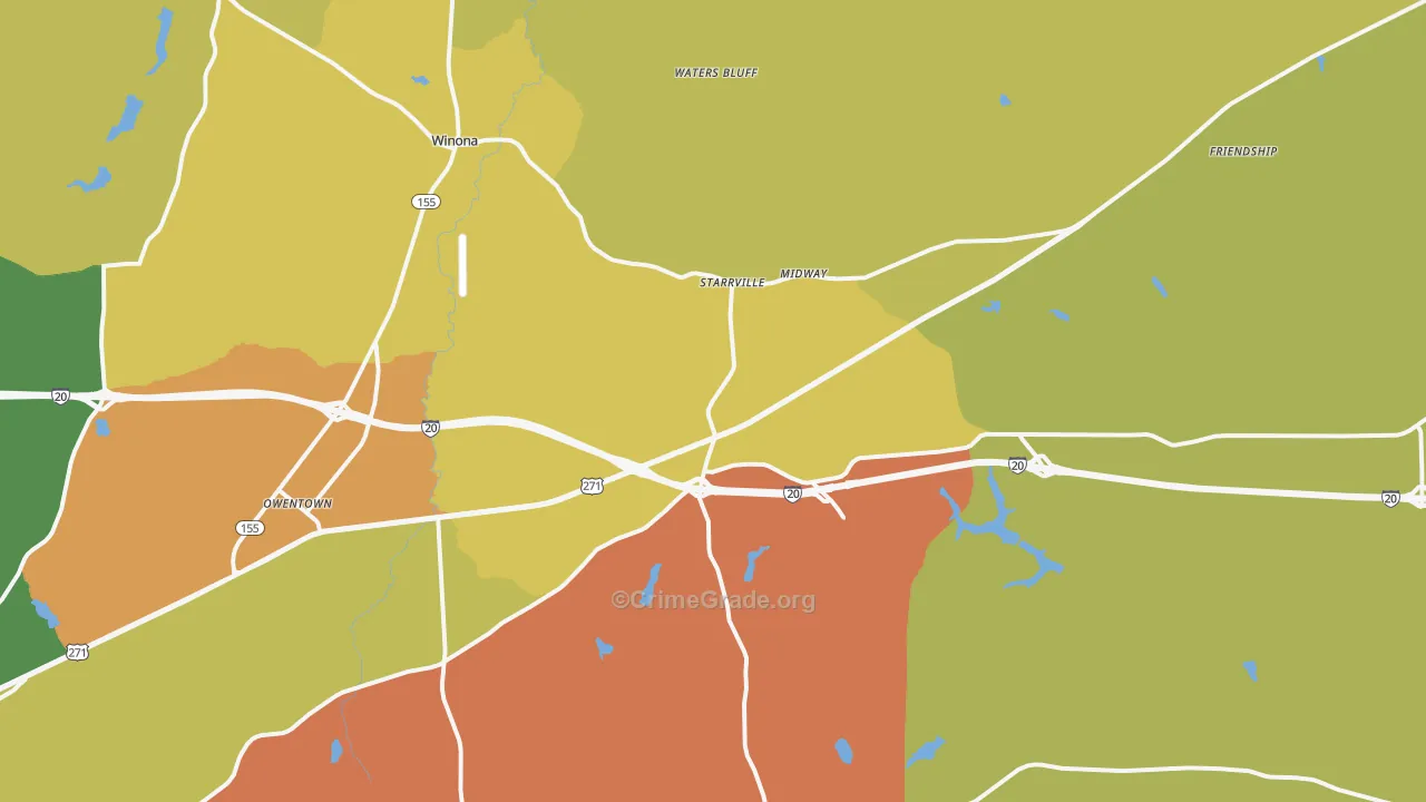 Winona, TX Map of Assault Rates