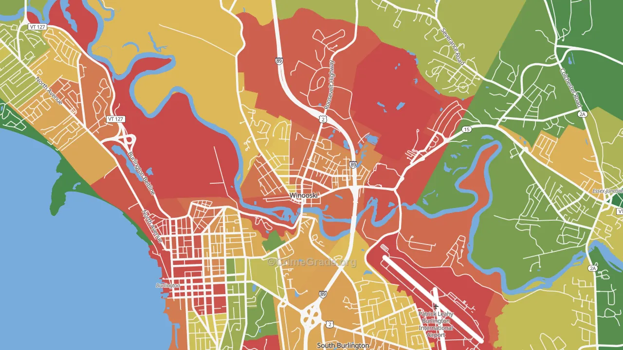 Winooski, VT Map of Assault Rates