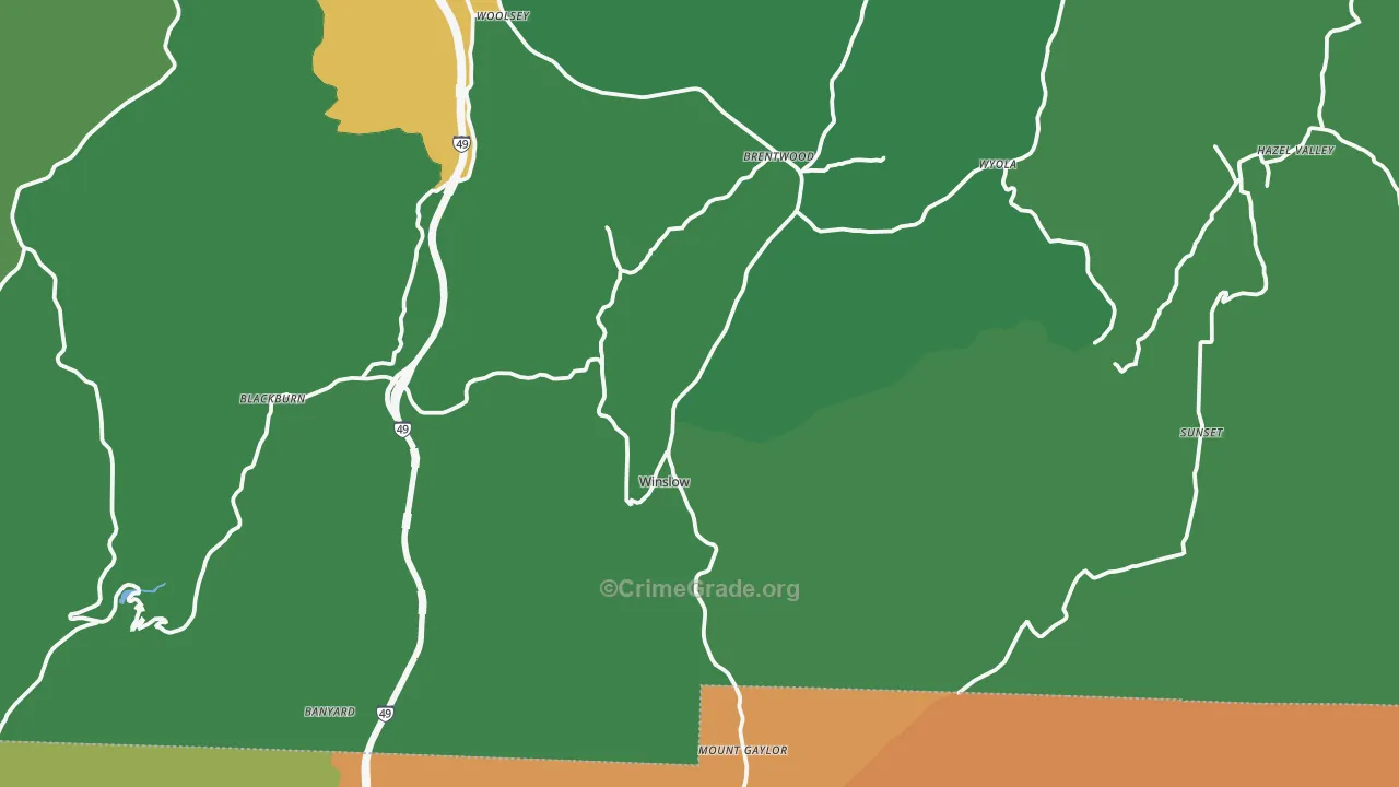 Winslow, AR Map of Assault Rates