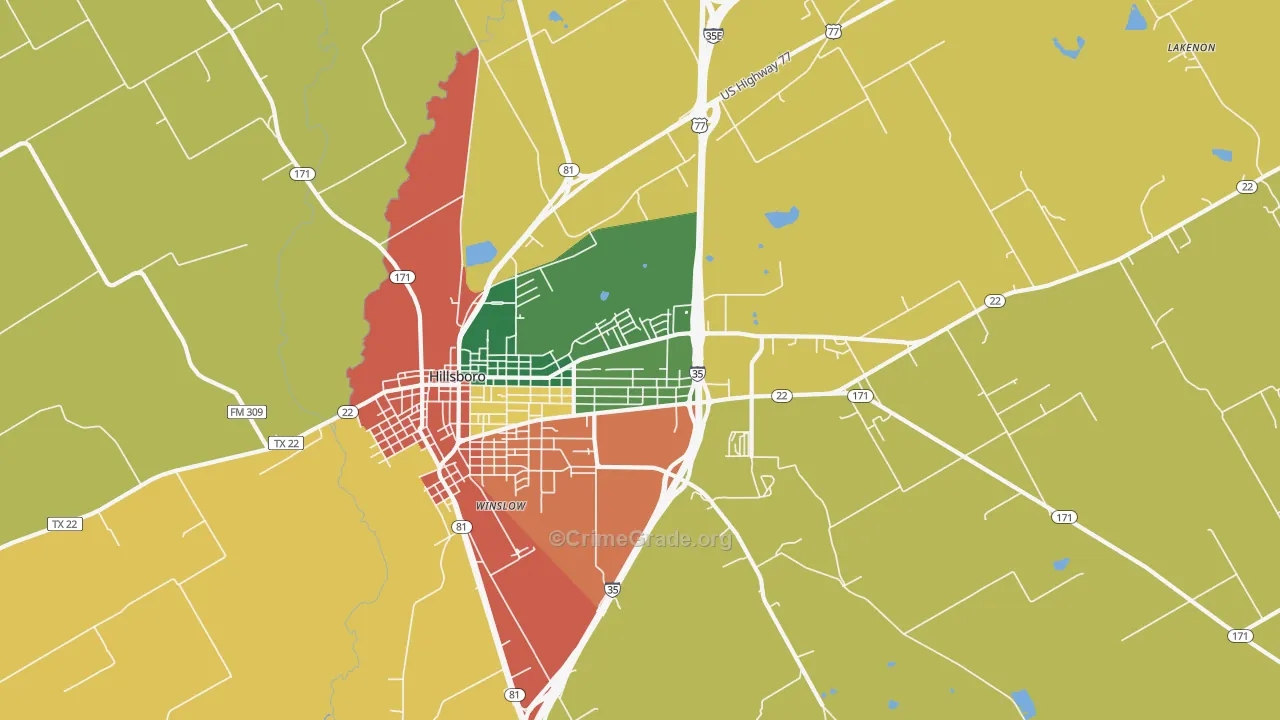 Winslow, TX Map of Assault Rates