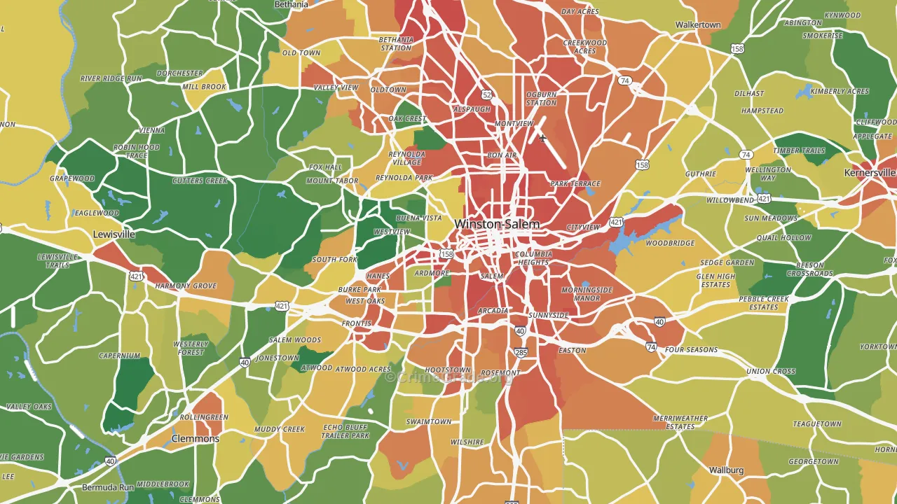 Winston-Salem, NC Map of Assault Rates