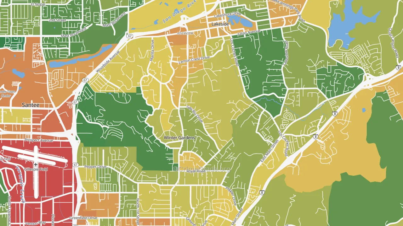 Winter Gardens, Lakeside, CA Map of Assault Rates