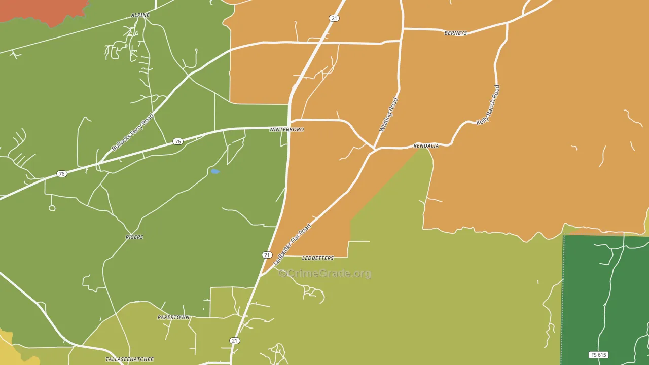 Winterboro, AL Map of Assault Rates