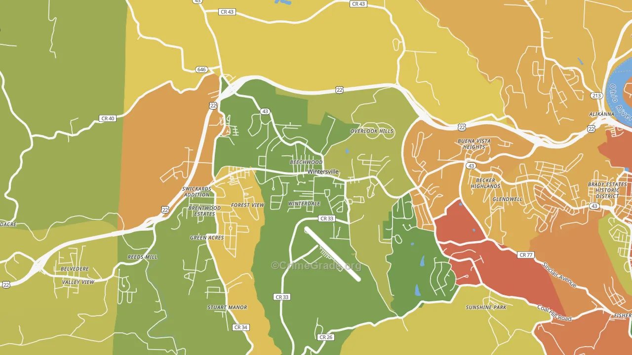 Wintersville, OH Map of Assault Rates