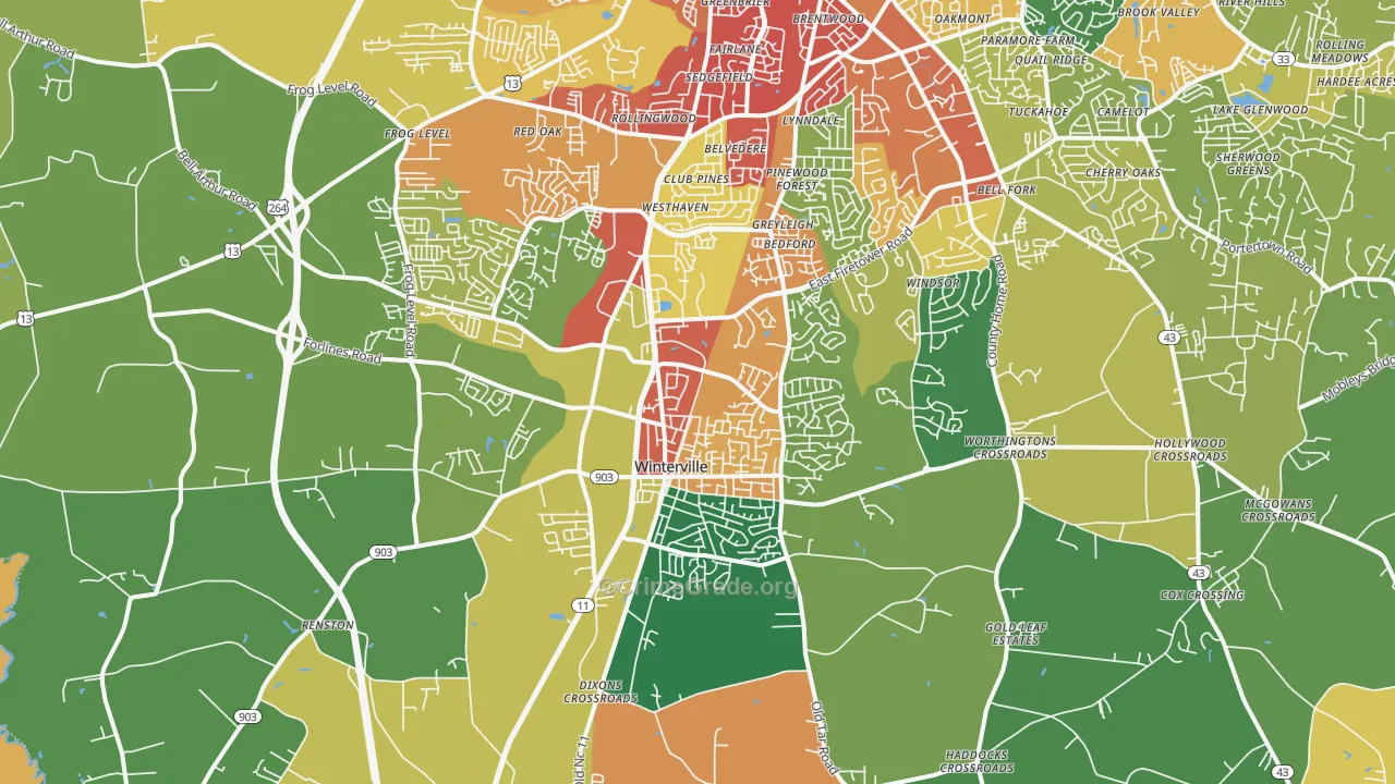 Winterville, NC Map of Assault Rates
