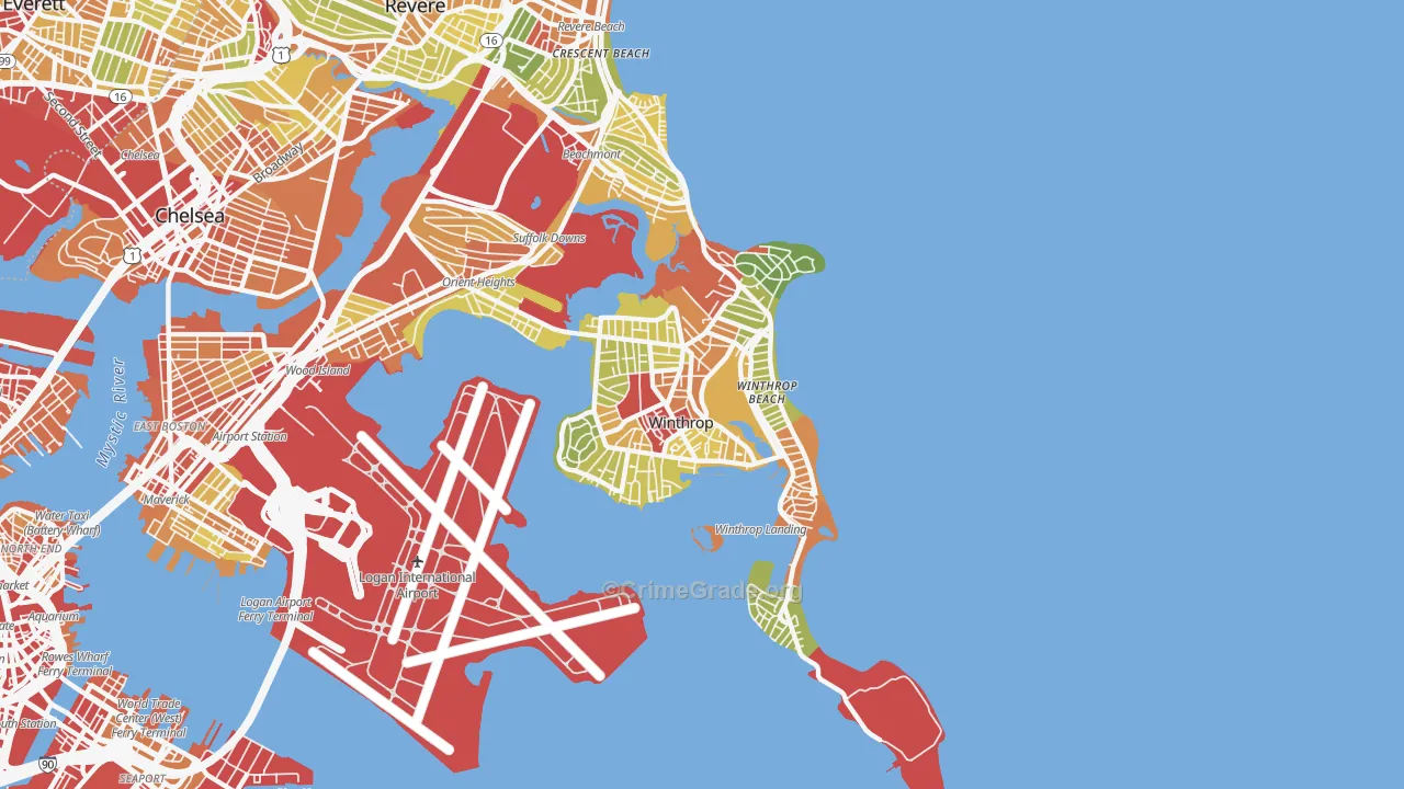 Winthrop Town, MA Map of Assault Rates