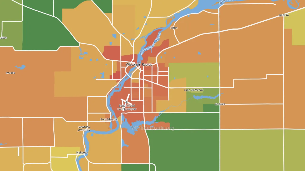 Wisconsin Rapids, WI Map of Assault Rates
