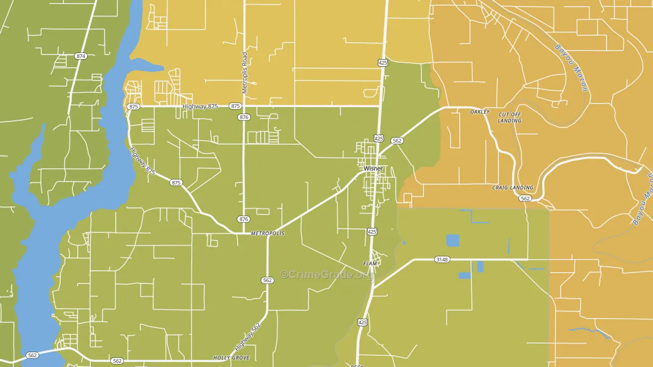 Wisner, LA Map of Assault Rates