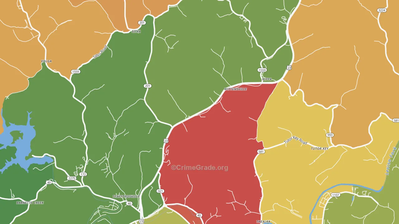 Wittensville, KY Map of Assault Rates