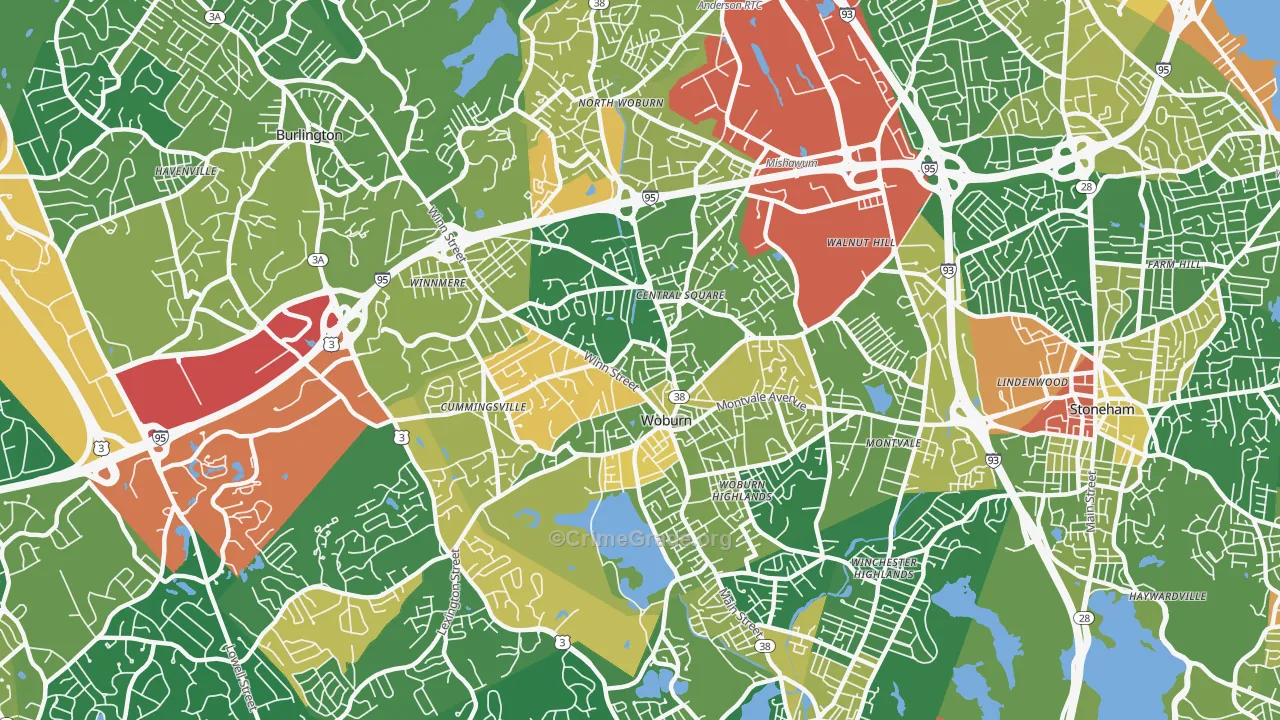 Woburn, MA Map of Assault Rates