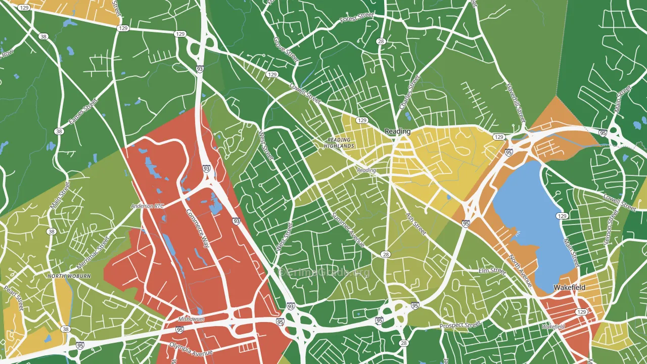 Woburn Street Historic District, Reading, MA Map of Assault Rates