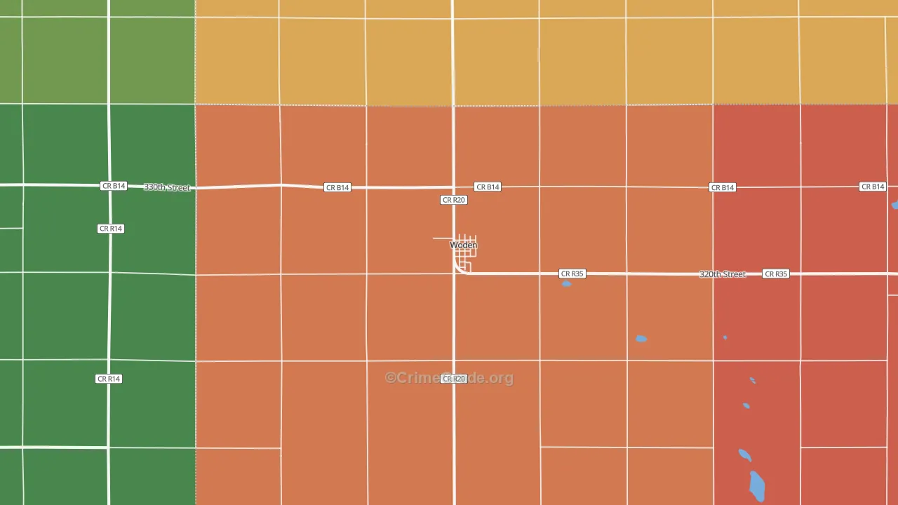 Woden, IA Map of Assault Rates