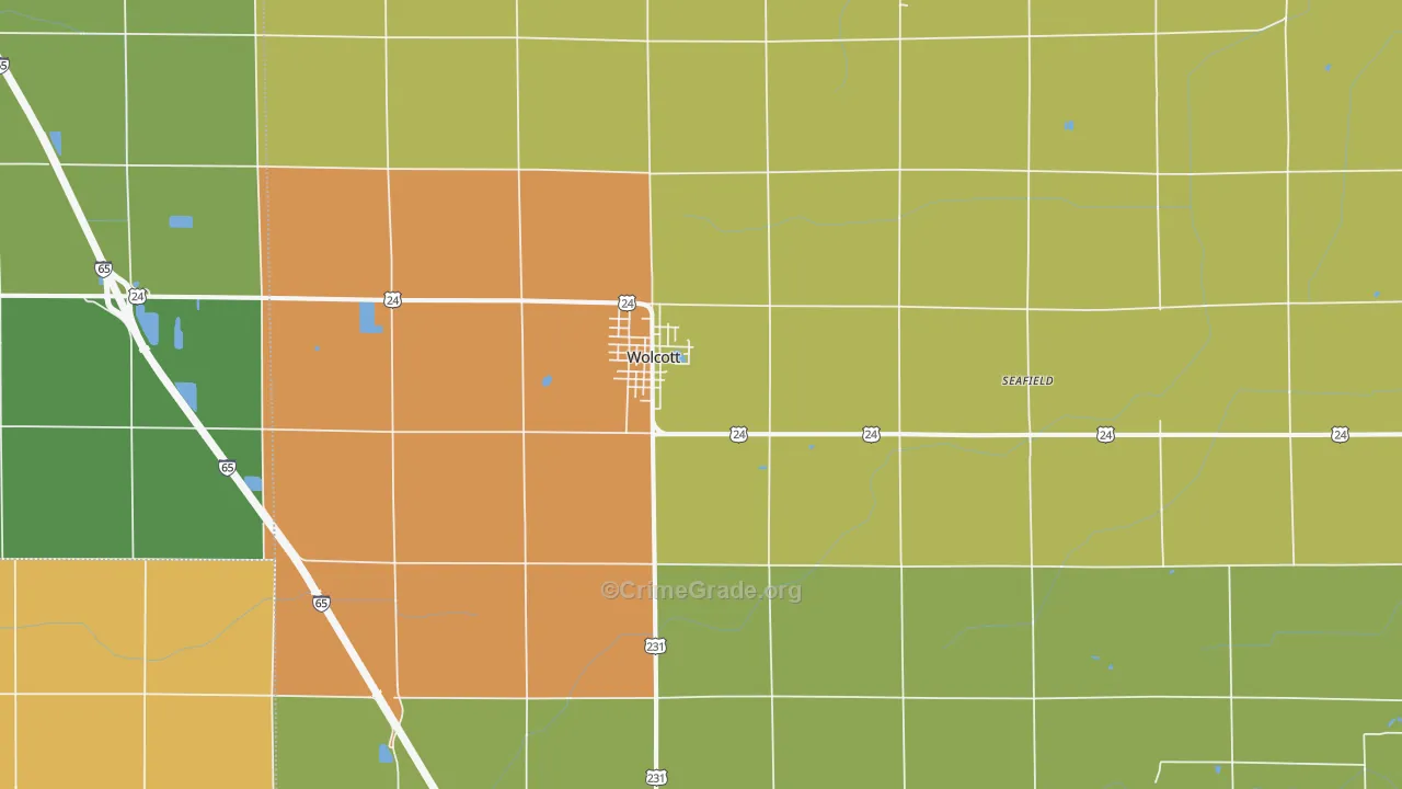 Wolcott, IN Map of Assault Rates