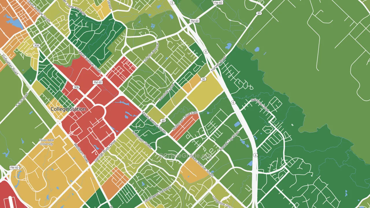 Wolf Pen Creek District, College Station, TX Map of Assault Rates