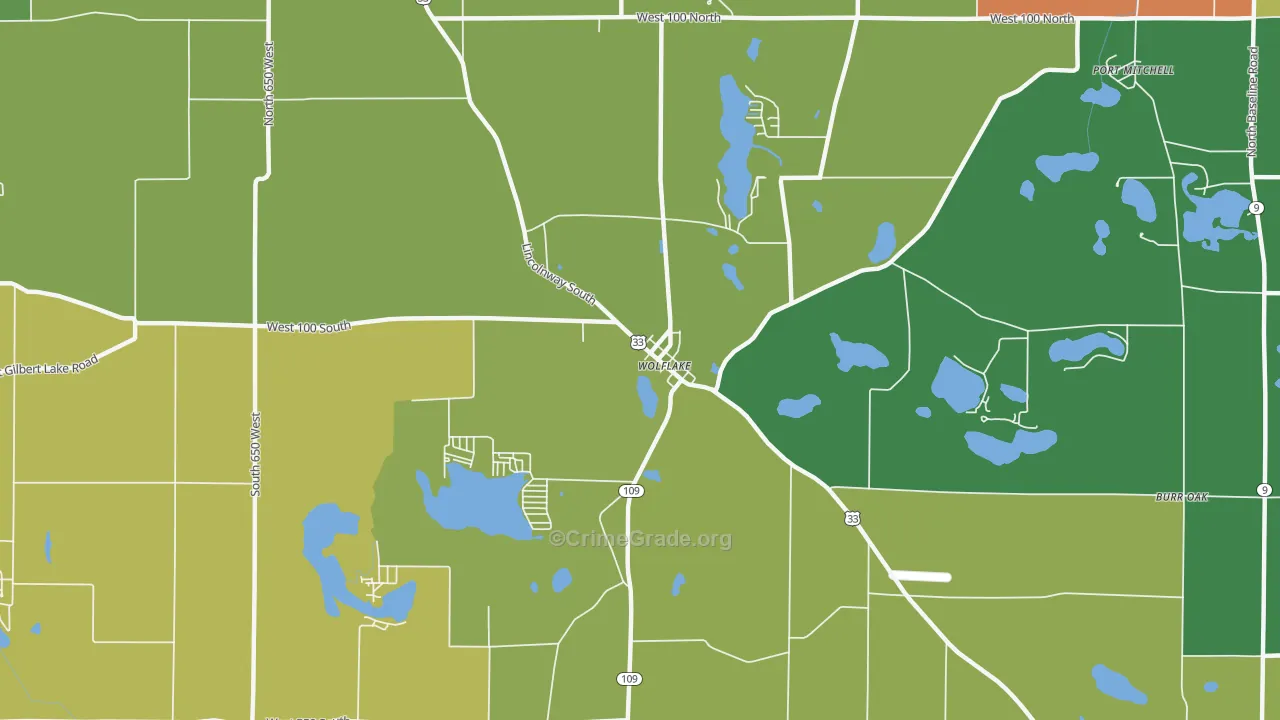 Wolflake, IN Map of Assault Rates