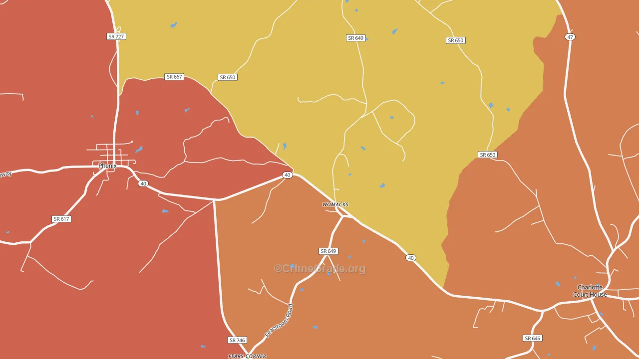 Womacks, VA Map of Assault Rates