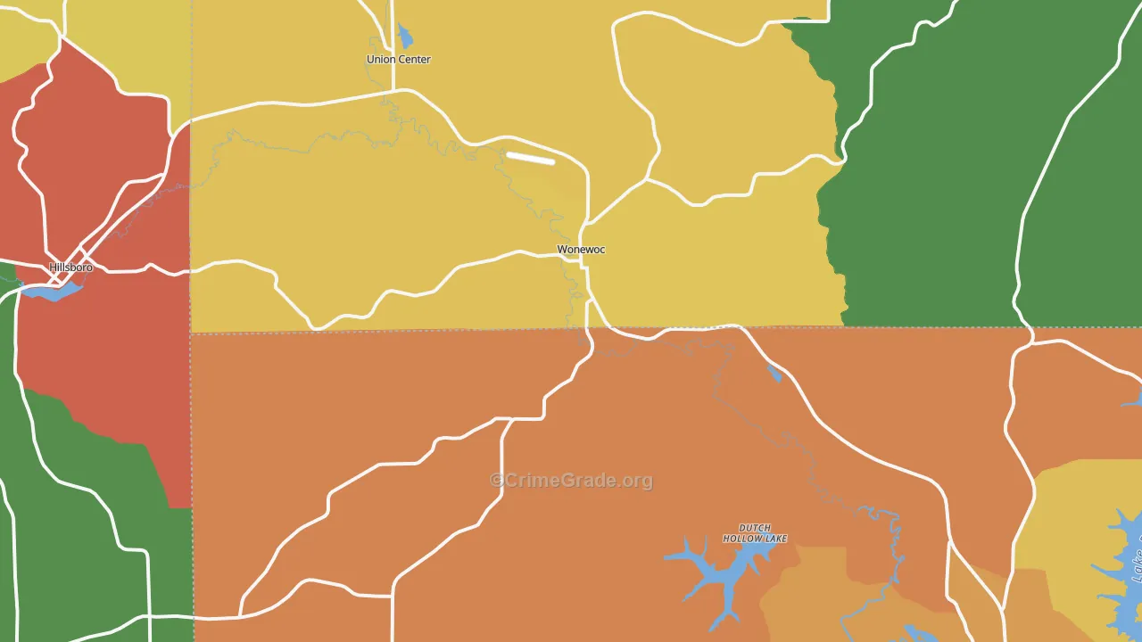 Wonewoc, WI Map of Assault Rates