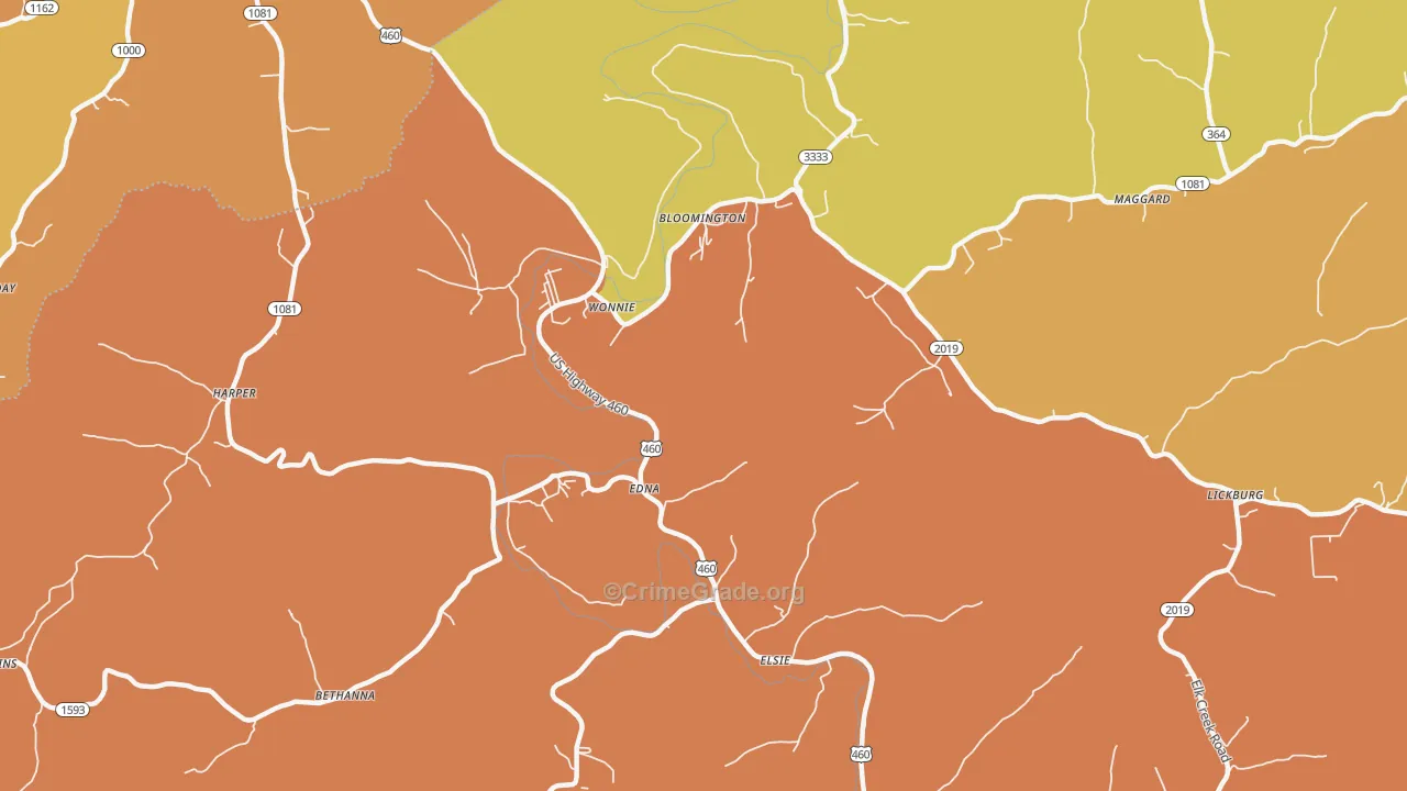 Wonnie, KY Map of Assault Rates