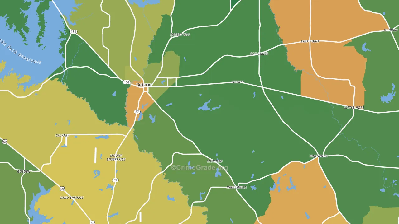 Wood County, TX Map of Assault Rates