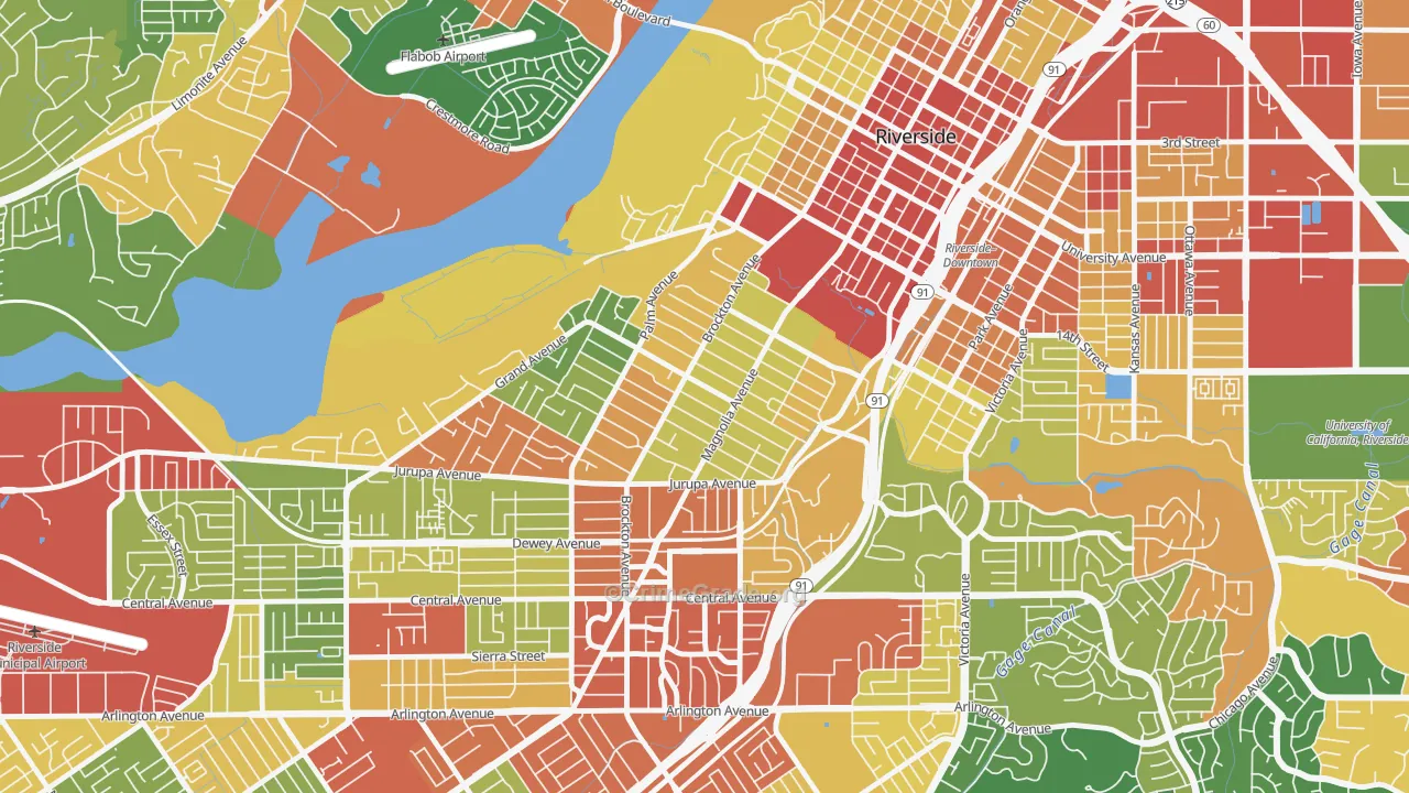 Wood Streets, Riverside, CA Map of Assault Rates