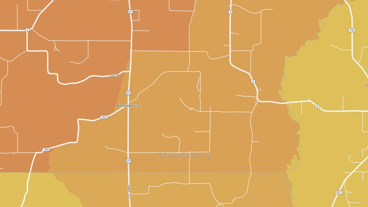 Woodardville, LA Map of Assault Rates