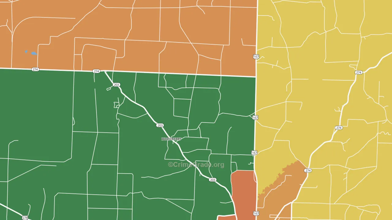 Woodberry, AR Map of Assault Rates