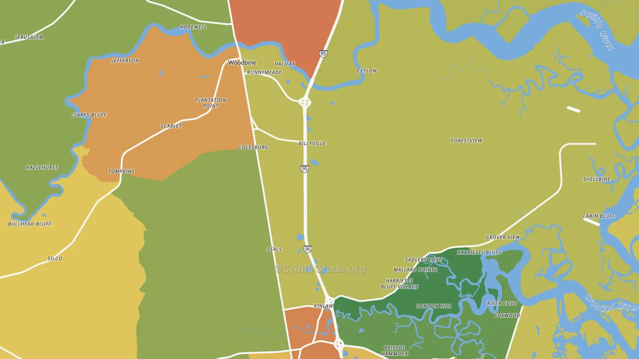 Woodbine, GA Map of Assault Rates