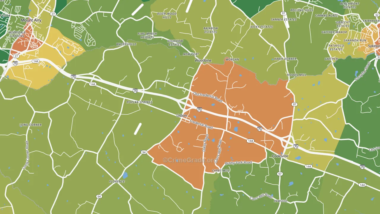 Woodbine, MD Map of Assault Rates
