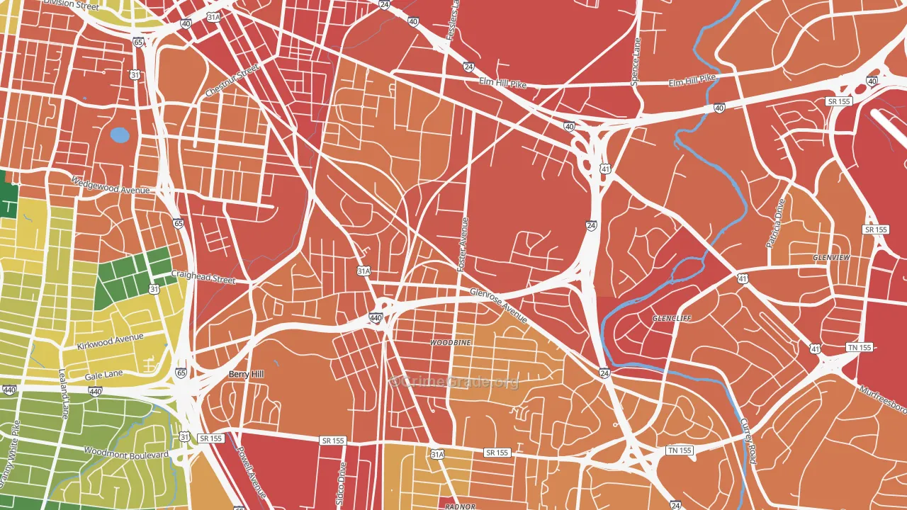 Woodbine, Nashville, TN Map of Assault Rates