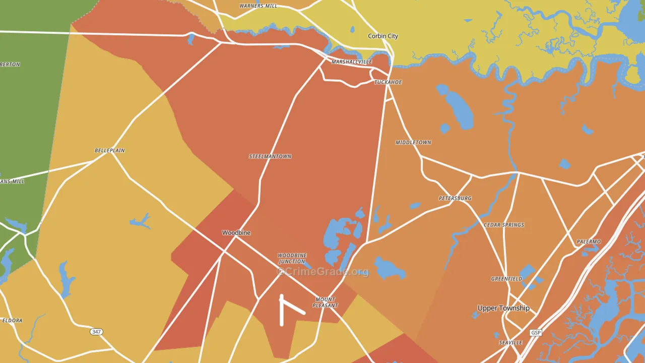 Woodbine, NJ Map of Assault Rates