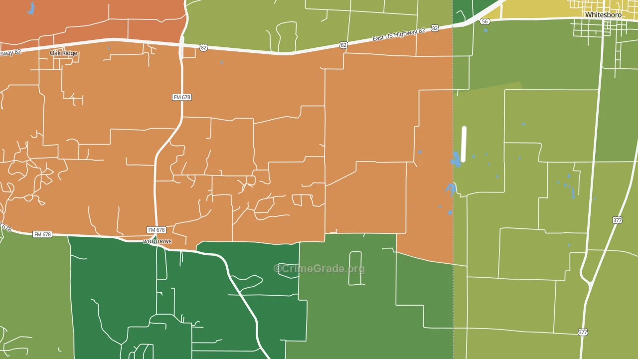 Woodbine, TX Map of Assault Rates
