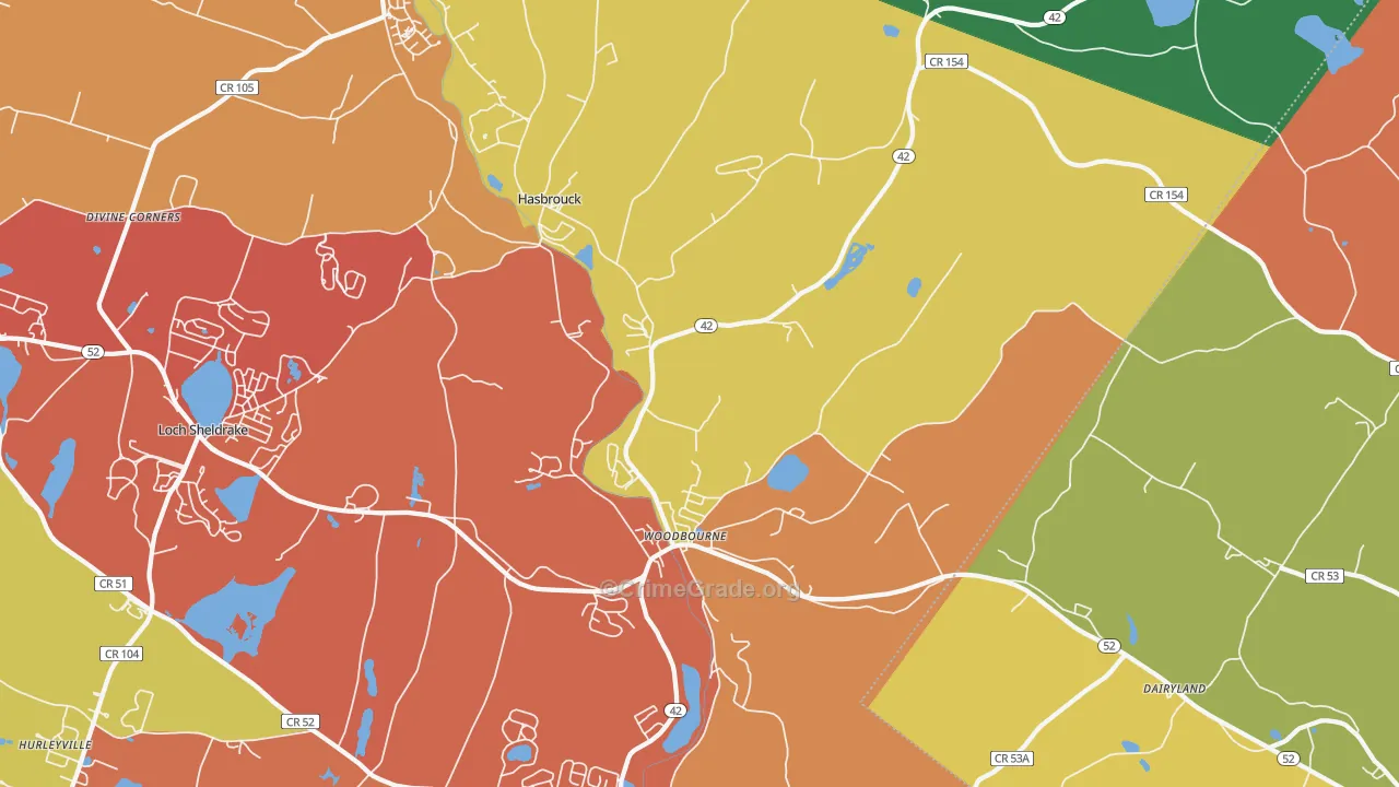 Woodbourne, NY Map of Assault Rates